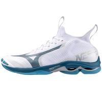 Mizuno Tenis de voleibol Wave Lightning Neo 2 unisex para adultos, Blanco-azul marroquí, 10.5 Wide Women/9 Men