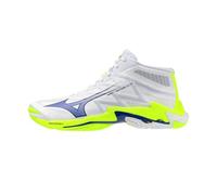 Mizuno Wave Lightning Elite Mid - Zapatillas de voleibol, color blanco, azul, amarillo fluorescente, Color blanco., 39 EU