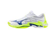 Mizuno Wave Lightning Elite - Zapatillas de voleibol, blanco/amarillo claro/azul brillante, parte superior sintética, Color blanco., 38.5 EU