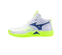 Mizuno Wave Momentum Elite Mid - Zapatillas de voleibol unisex, color blanco, azul, amarillo fluorescente, Color blanco., 40 EU