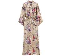 MizzGenio Bata larga de seda para mujer, ligera, larga, de satén, longitud completa, bata de dormir, Champán, S-M