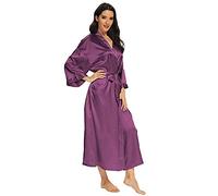 MizzGenio Bata larga de seda para mujer, ligera, larga, de satén, longitud completa, bata de dormir, Púrpura (pure purple), L-XL