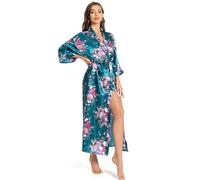 MizzGenio Bata larga de seda para mujer, ligera, larga, de satén, longitud completa, bata de dormir, Verde oscuro, S-M