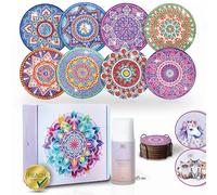 MJ Company® Juego de posavasos para pintura de diamantes, 8 unidades, con sellador para una mayor protección, juego de manualidades con mandala con caja, juego de bricolaje para adultos