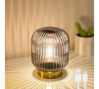 MJ PREMIER Lámpara de mesa inalámbrica batería gris cristal lámpara de | Lámpara de mesa recargable con función de memoria, lámpara de decoración LED regulable táctil para dormitorio y sala de estar