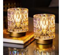 MJ PREMIER Lámpara de mesa inalámbrica, funciona con pilas, lámpara de mesa sin cable, de cristal, con función de temporizador, lámpara de noche 6H, lámpara de cristal para dormitorio, salón (2