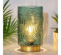 MJ PREMIER Lámpara de mesa inalámbrica, lámpara de mesa móvil de cristal con función de temporizador, lámpara de cristal sin cable para dormitorio, sala de estar (S-verde)