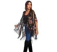 MJ SERECA - Cárdigan kimono de terciopelo quemado con borlas para mujer, Talla única
