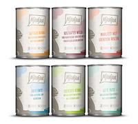 MjAMjAM - comida húmeda premium para gatos - paquete mixto III (6 x 400 g) - caza y conejo, pavo, pato y aves, corazones, pollo, ternera, sin cereales con carne extra