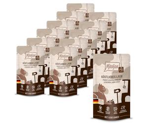 MjAMjAM - comida húmeda premium para gatos - Quetschie - disfrute puro de la carne - delicioso puro cordero, paquete de 12 (12 x 125 g), sin cereales con carne extra