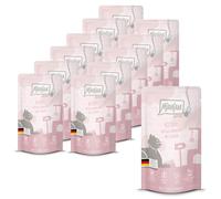 MjAMjAM - comida húmeda premium para gatos - Quetschie - Kitten jugoso pollo con aceite de salmón, pack de 12 (12 x 125 g), sin cereales con extra de carne
