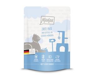 MjAMjAM - Comida húmeda Premium para Gatos - Quetschie - Pato de Pollo Delicado con deliciosas Zanahorias, 1 Paquete (1 x 300 g), sin Cereales con Carne Extra