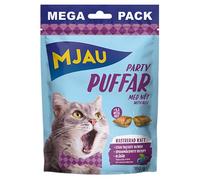 Mjau Partypuffar - Snacks crujientes para Gatos con Carne de Vacuno Megapack 180 g - Fórmula sin Cereales, sin azúcar, con arándanos