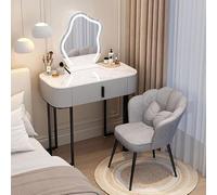 MJBDCVN Escritorio con espejo y lámpara, moderno tocador de madera con cajones con patas de hierro, pequeño tocador con lámpara tricolor, dormitorio OF. Tamaño: 50 x 40 x 75 cm, color: C)