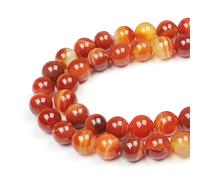 MJDCB 12mm 30 piezas Cuentas de Piedra Ágata Cornalina Rayada Roja Redondas Sueltas Piedras Semipreciosas Naturales para Hacer Joyas Pulseras Collares