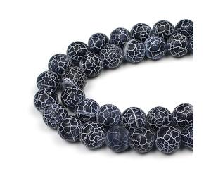 MJDCB 12mm 30 piezas Cuentas de Piedra Ágata Vena de Dragón Negra Redondas Sueltas Piedras Semipreciosas Naturales para Hacer Joyas Pulseras Collares