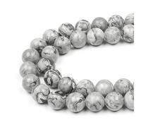 MJDCB 12mm 30 piezas Cuentas de Piedra Mapa Gris Redondas Sueltas Piedras Semipreciosas Naturales para Hacer Joyas Pulseras Collares