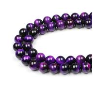 MJDCB 12mm 30 piezas Cuentas de Piedra Ojo de Tigre Morado Redondas Sueltas Piedras Semipreciosas Naturales para Hacer Joyas Pulseras Collares