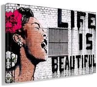 MJEDC Banksy Life is Beautiful Graffiti Street Art - Lienzo decorativo (60 x 80 cm)