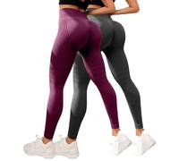 MJGkhiy 2 Pack Mujer Leggings de Compresión 3D para Anti Masa Grasa Deportivos Push Up Leggins Anticelulitis Fitness Pantalones Gimnasio Adelgazantes Cintura Alta Elásticos Pilates Yoga Pants, Vino, M