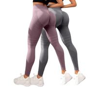 MJGkhiy 2 Pack Mujer Leggings de Compresión 3D para Anti Masa Grasa Deportivos Push Up Leggins Anticelulitis Fitness Pantalones Gimnasio Adelgazantes Cintura Alta Elásticos Pilates Yoga Pants, Violeta