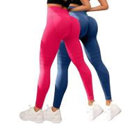 MJGkhiy 2 Pack Mujer Leggings de Compresión 3D para Anti Masa Grasa Deportivos Push Up Leggins Anticelulitis Fitness Pantalones Gimnasio Adelgazantes Cintura Alta Elásticos Pilates Yoga Pants, Rosa, M