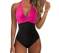 MJGkhiy 2025 Bañador Mujer Reductor Barriga Sexy Espalda Expuesta Vientre Plano Ropa de Baño Traje de Baño de Una Pieza Monokinis Fruncido Bañador Natacion Halter Cuello en V Push Up