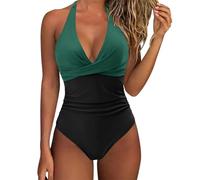 MJGkhiy 2025 Bañador Mujer Reductor Barriga Sexy Espalda Expuesta Vientre Plano Ropa de Baño Traje de Baño de Una Pieza Monokinis Fruncido Bañador Natacion Halter Cuello en V Push Up