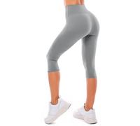 MJGkhiy 3/4 Leggins Capri Cintura Alta Mujer Verano Leggins Cortos Push Up Fitness Pantalones cortos Gimnasio Yoga Pantalones Cortos Pinochos Mate Elásticos Suave para Deportivos o Casual, gris, S