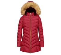 MJGkhiy Abrigo largo de invierno para mujer, elegante abrigo con capucha de pelo curvo, cálido, parka, plumas, ropa de invierno resistente al viento, chaqueta pesada con cremallera, Vino, 5XL