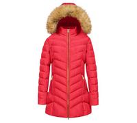 MJGkhiy Abrigo largo de invierno para mujer, elegante abrigo con capucha de pelo curvo, cálido, parka, plumas, ropa de invierno resistente al viento, chaqueta pesada con cremallera, rojo, XL