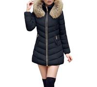 MJGkhiy Abrigo largo para mujer, de invierno, elegante, cálido, cortavientos, acolchado, ropa de invierno con capucha y cremallera, Negro , XXL