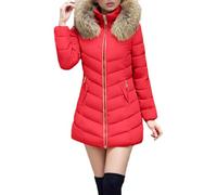 MJGkhiy Abrigo largo para mujer, de invierno, elegante, cálido, cortavientos, acolchado, ropa de invierno con capucha y cremallera, rojo, 3XL