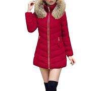 MJGkhiy Abrigo largo para mujer, de invierno, elegante, cálido, cortavientos, acolchado, ropa de invierno con capucha y cremallera, Vino, 3XL
