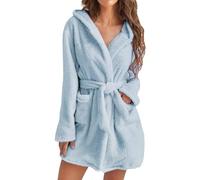 MJGkhiy Bata de invierno para mujer, cálida, larga/corta, elegante, con cinturón, albornoz de forro polar, manga larga, curvado, ropa de noche, loungewear peluche albornoz, turquesa, 3XL