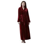 MJGkhiy Bata de mujer de forro polar largo/corto suave con capucha polar albornoz albornoz algodón manga larga cómodo camisón pijama loungewear peluche albornoz, Vino, XL