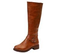 MJGkhiy Botas altas de invierno para mujer, cómodas botines hasta la rodilla elegantes marrones botas vaquero cálido botines tejanos con cremallera negra piel bota equitación, amarillo, 38 EU