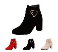 MJGkhiy Botas de mujer con tacón de bloqueo elegantes de ante botín de punta de invierno negro marrón botines bajos con cremallera moda chunky bota para noche y ceremonia, Negro , 37 EU