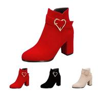 MJGkhiy Botas de mujer con tacón de bloqueo elegantes de ante botín de punta de invierno negro marrón botines bajos con cremallera moda chunky bota para noche y ceremonia, rojo, 40 EU