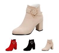 MJGkhiy Botas de mujer con tacón de bloqueo elegantes de ante botín de punta de invierno negro marrón botines bajos con cremallera moda chunky bota para noche y ceremonia, verde caqui, 37 EU