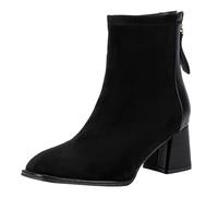 MJGkhiy Botas de mujer con tacón de bloqueo elegantes de invierno botines de gamuza Slip-on Cremallera Dress Fiesta Oficina Heels Cerrada Punta Botas Chunky Clásico Zapatos, Negro , 37 EU