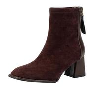 MJGkhiy Botas de mujer con tacón de bloqueo elegantes de invierno botines de gamuza Slip-on Cremallera Dress Fiesta Oficina Heels Cerrada Punta Botas Chunky Clásico Zapatos, marrón, 38 EU