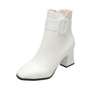MJGkhiy Botas de mujer con tacón de bloqueo elegantes de invierno Slip-onBotines de piel con cremallera Dress Fiesta Oficina Heels Cerrada en Punta Botas Chunky Clásico Zapatos, Color blanco., 38 EU