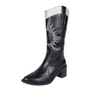 MJGkhiy Botas de Mujer Texanas Altas Ante Bota Con Tacón de Bloqueo Cowboy Boots Marrones Western Botas De Punta Cómodas Camperos Botín Cuero Botines Negros, Negro , 39 EU