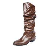 MJGkhiy Botas de Mujer Texanas Altas Cowboy Boots Con Tacón de Bloqueo Western Botas De Punta Negras Ante Botín De Invierno Cuero Botines Camperos Botas Cómodas, marrón, 38 EU