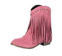 MJGkhiy Botas de mujer Texanas Ante Bota Con Tacón de Bloqueo Camperos Boots Negros Western Botines con Flecos Invierno Cowboy Botas Cuero Botín Punta Marrón, Rosa, 39 EU