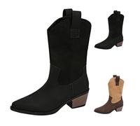 MJGkhiy Botas de Mujer Texanas Camperos Botas Con Tacón de Bloqueo Cuero Bota Punta Negras Ante Boots Cómodos Western Botines Cowboy Botines Marrones, Negro , 42 EU