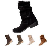 MJGkhiy Botas de Mujer Texanas Cowboy Boots Con Tacón Bajo Ante Botines De Punta Negros Camperos Bota Chelsea Invierno Western Botines Cuero Botas Cómodas, Negro , 38 EU