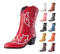 MJGkhiy Botas de Mujer Texanas Cowboy Bota Con Tacón de Bloqueo Ante Boots Punta Marrón Cuero Botas Negras Camperos Botines Western Botines Invierno, rojo, 54 EU