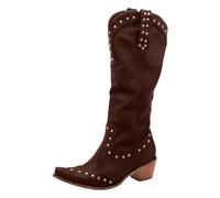 MJGkhiy Botas De Mujer Texanas Cowboy Western Camperos Zapatos Boots De Invierno Caliente Botas De Rodilla Elegantes Piel Bota Con Tacón De Bloque Negro Marrón, marrón, 36 EU